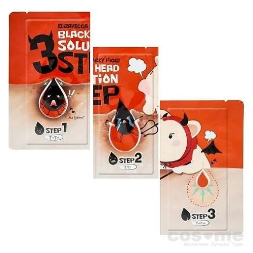 Набор от чёрных точек Elizavecca Milky Piggy Black Head Solution 3 Step Nose Strip — COS ❤️ ME.RU