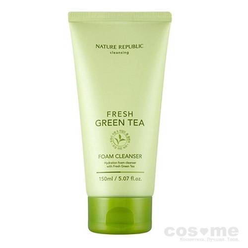 Пенка для умывания освежающая с экстрактом зеленого чая Nature Republic Fresh Green Tea Foam Cleanser Освежающая пенка для умывания с экстрактом зеленого чая 