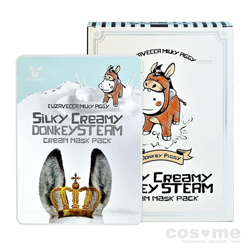 Тканевая маска с паровым кремом из молока ослиц Elizavecca Silky Creamy Donkey Steam Cream Mask Pack Маска с паровым кремов увлажняющая. 